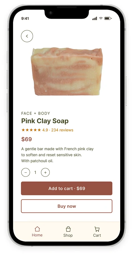 Pink Clay Soap product page with reviews, price and Add to cart
