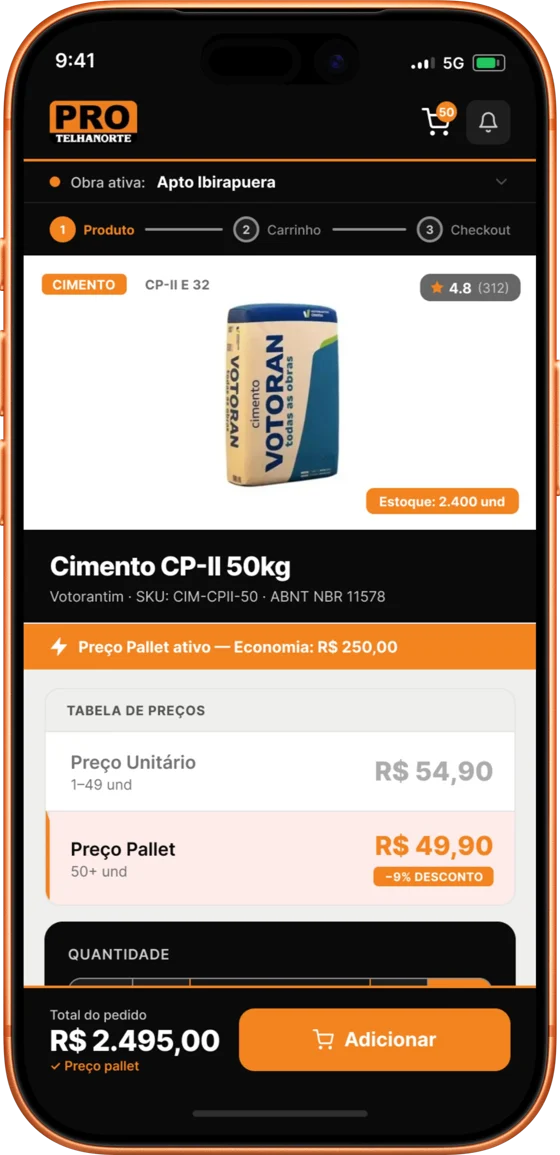 Product page with the pallet price tier unlocked and a savings banner
